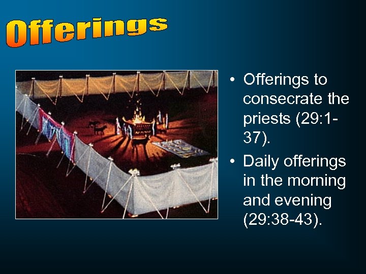  • Offerings to consecrate the priests (29: 137). • Daily offerings in the