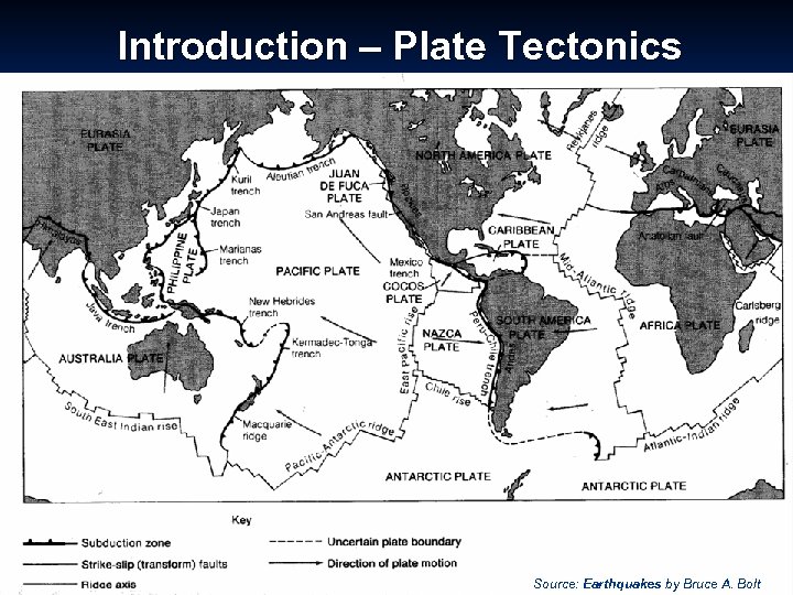 Introduction – Plate Tectonics Source: Earthquakes by Bruce A. Bolt 
