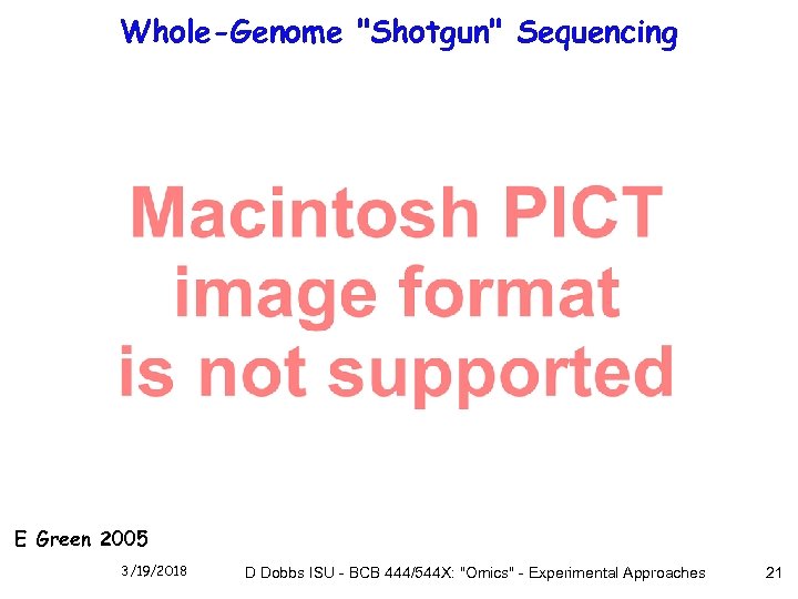 Whole-Genome "Shotgun" Sequencing E Green 2005 3/19/2018 D Dobbs ISU - BCB 444/544 X: