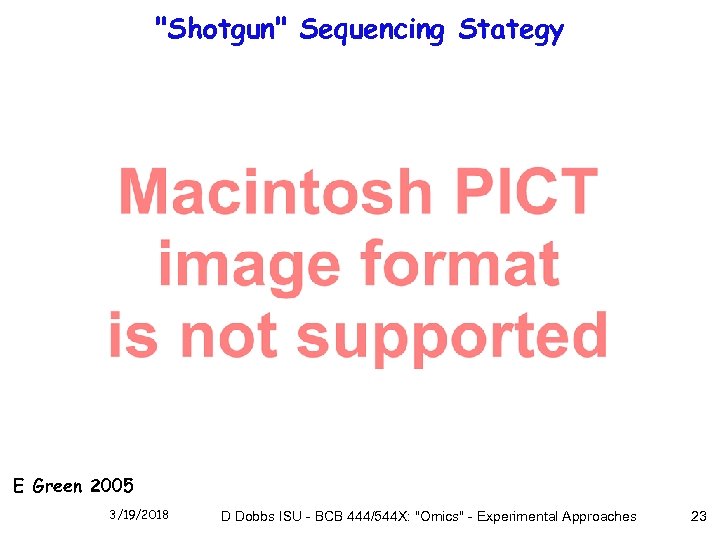"Shotgun" Sequencing Stategy E Green 2005 3/19/2018 D Dobbs ISU - BCB 444/544 X: