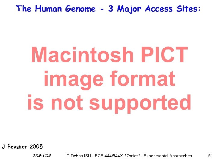 The Human Genome - 3 Major Access Sites: J Pevsner 2005 3/19/2018 D Dobbs