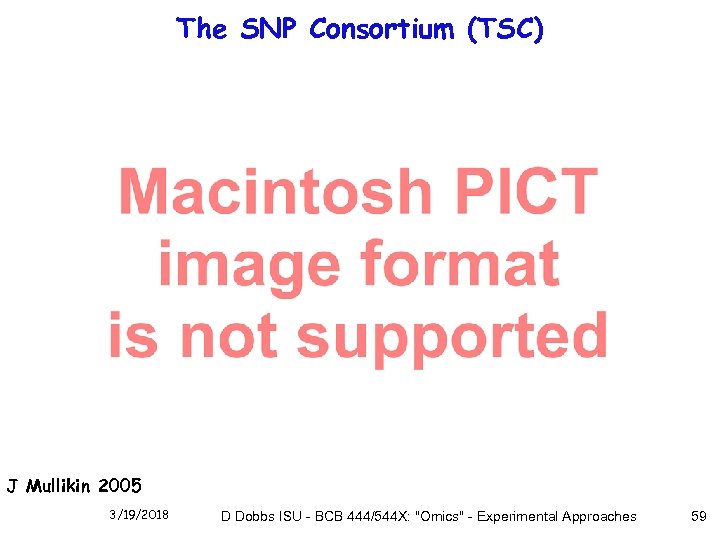 The SNP Consortium (TSC) J Mullikin 2005 3/19/2018 D Dobbs ISU - BCB 444/544