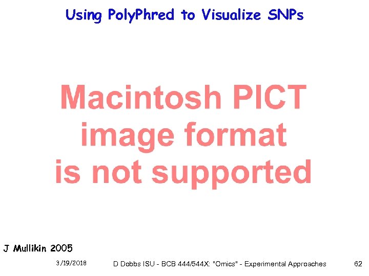 Using Poly. Phred to Visualize SNPs J Mullikin 2005 3/19/2018 D Dobbs ISU -