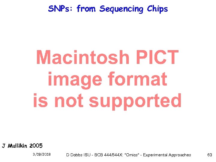 SNPs: from Sequencing Chips J Mullikin 2005 3/19/2018 D Dobbs ISU - BCB 444/544