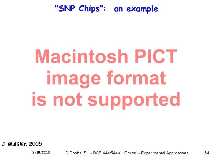 "SNP Chips": an example J Mullikin 2005 3/19/2018 D Dobbs ISU - BCB 444/544