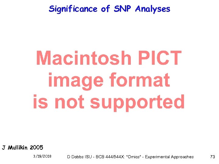Significance of SNP Analyses J Mullikin 2005 3/19/2018 D Dobbs ISU - BCB 444/544