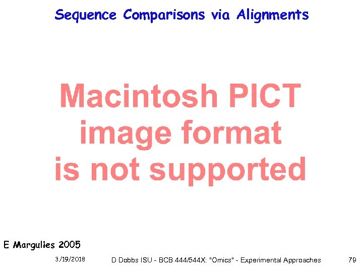 Sequence Comparisons via Alignments E Margulies 2005 3/19/2018 D Dobbs ISU - BCB 444/544