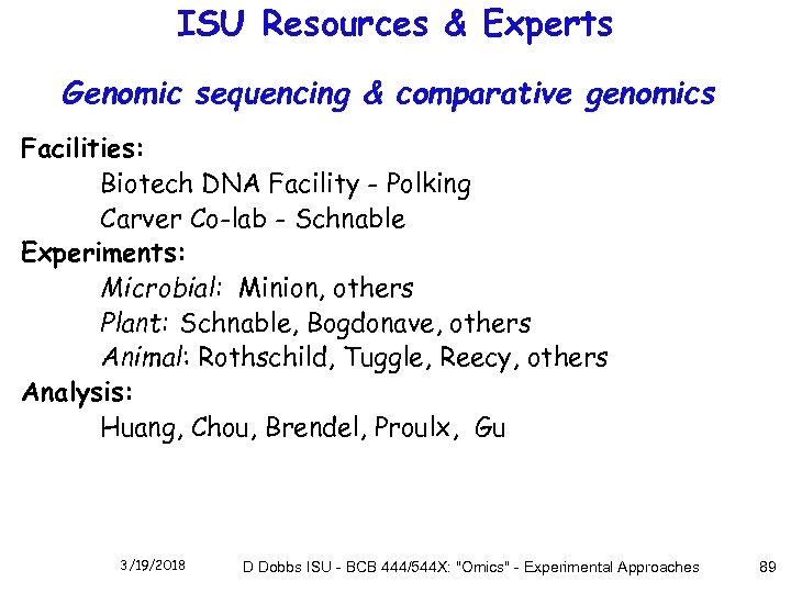 ISU Resources & Experts Genomic sequencing & comparative genomics Facilities: Biotech DNA Facility -