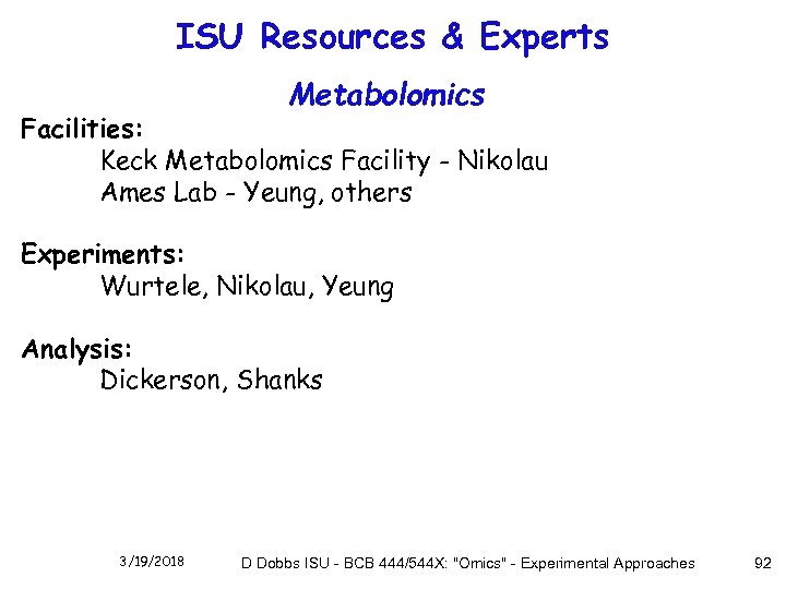 ISU Resources & Experts Metabolomics Facilities: Keck Metabolomics Facility - Nikolau Ames Lab -