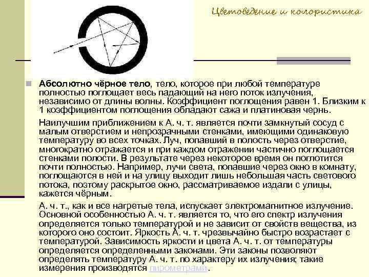 Цветоведение и колористика Абсолютно чёрное тело, которое при любой температуре полностью поглощает весь падающий