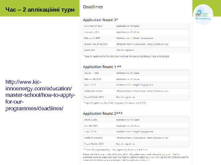 Час – 2 аплікаційні тури http: //www. kicinnoenergy. com/education/ master-school/how-to-applyfor-ourprogrammes/deadlines/ 