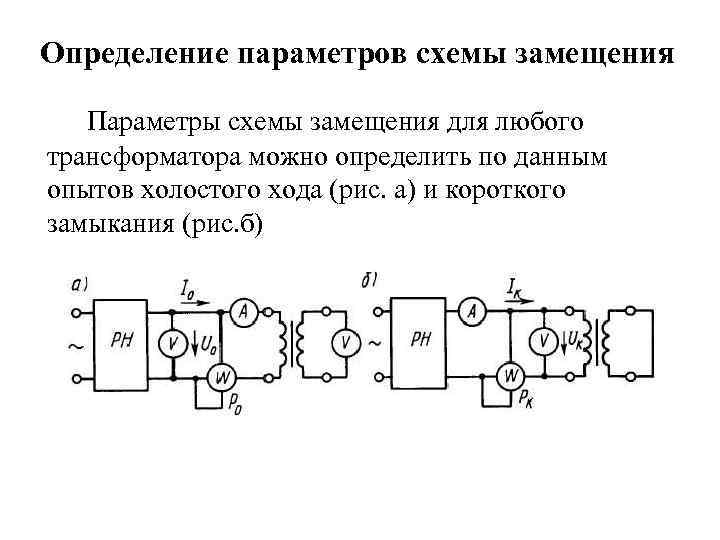 Определение параметров схемы замещения Параметры схемы замещения для любого трансформатора можно определить по данным