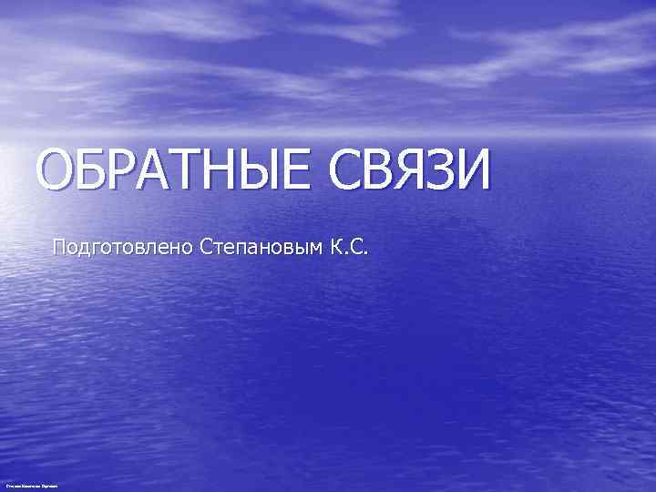 ОБРАТНЫЕ СВЯЗИ Подготовлено Степановым К. С. Степанов Константин Сергеевич 