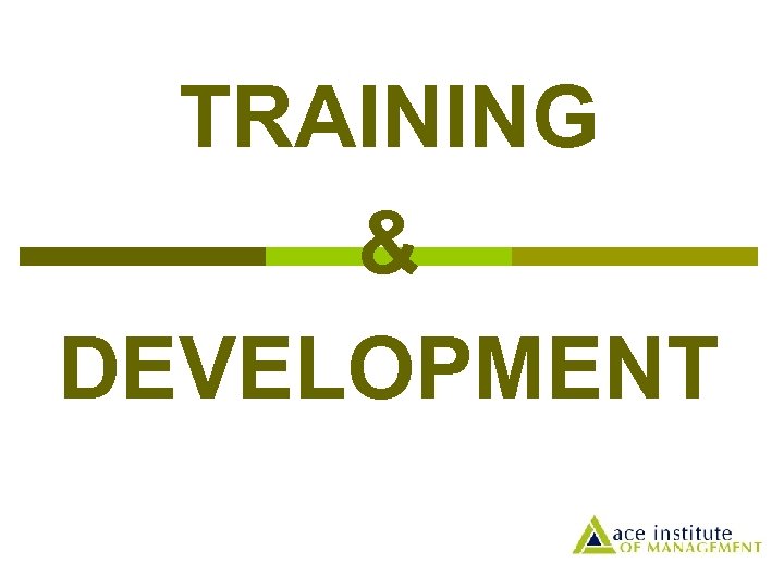 TRAINING & DEVELOPMENT 