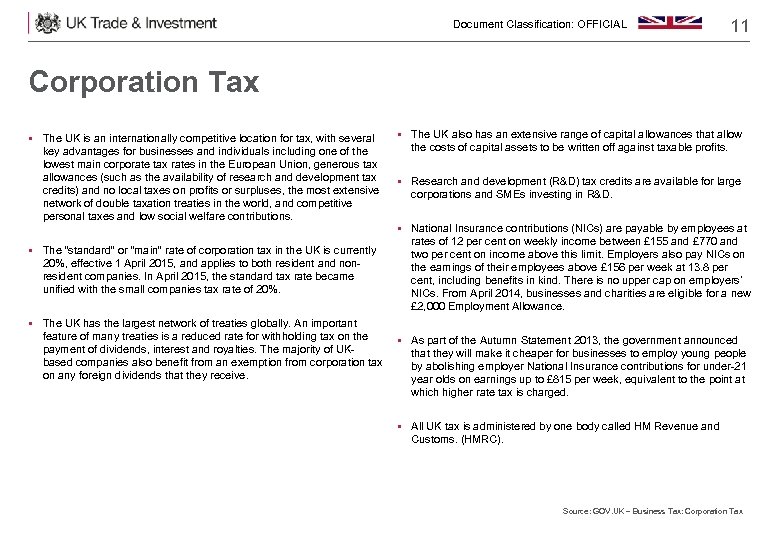 Document Classification: OFFICIAL 11 Corporation Tax § The UK is an internationally competitive location