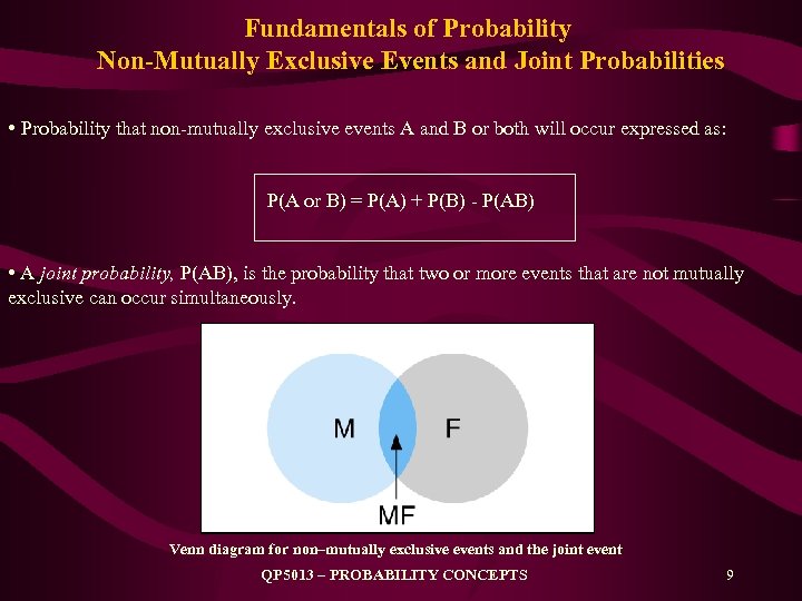 Fundamentals of Probability Non-Mutually Exclusive Events and Joint Probabilities • Probability that non-mutually exclusive