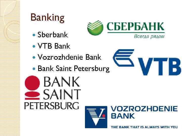 Banking Sberbank VTB Bank Vozrozhdenie Bank Saint Petersburg 