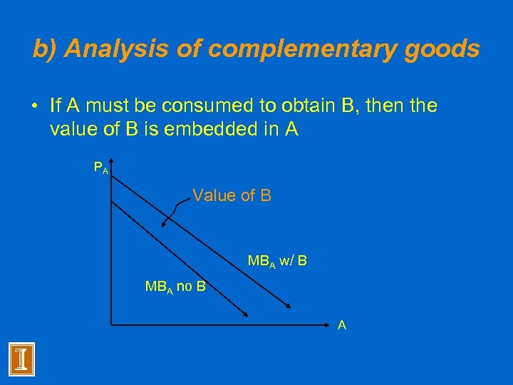b) Analysis of complementary goods • If A must be consumed to obtain B,