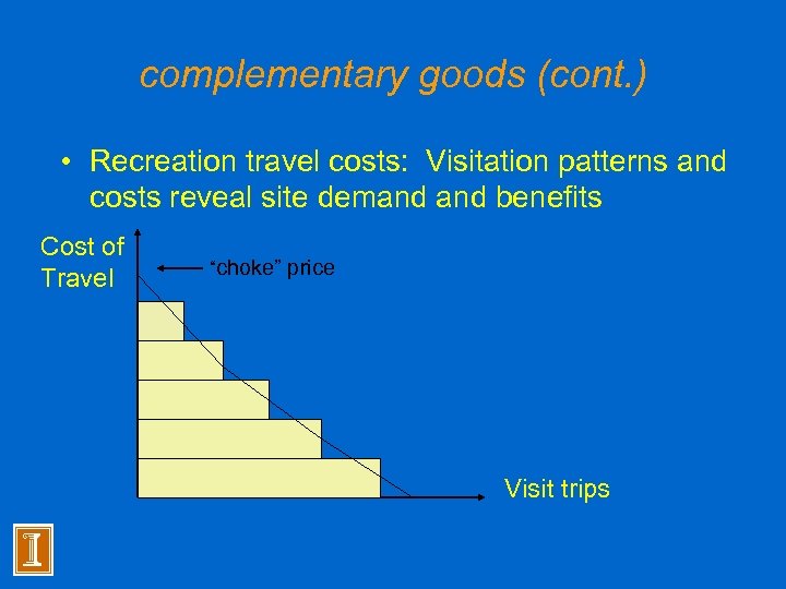 complementary goods (cont. ) • Recreation travel costs: Visitation patterns and costs reveal site