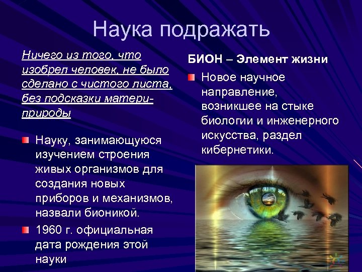 Наука подражать Ничего из того, что БИОН – Элемент жизни изобрел человек, не было
