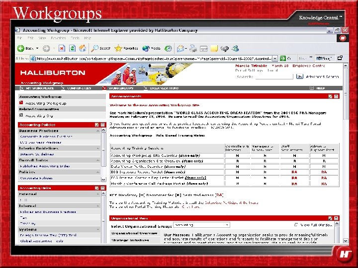 Workgroups Knowledge Central. my. Halliburton. com SM 