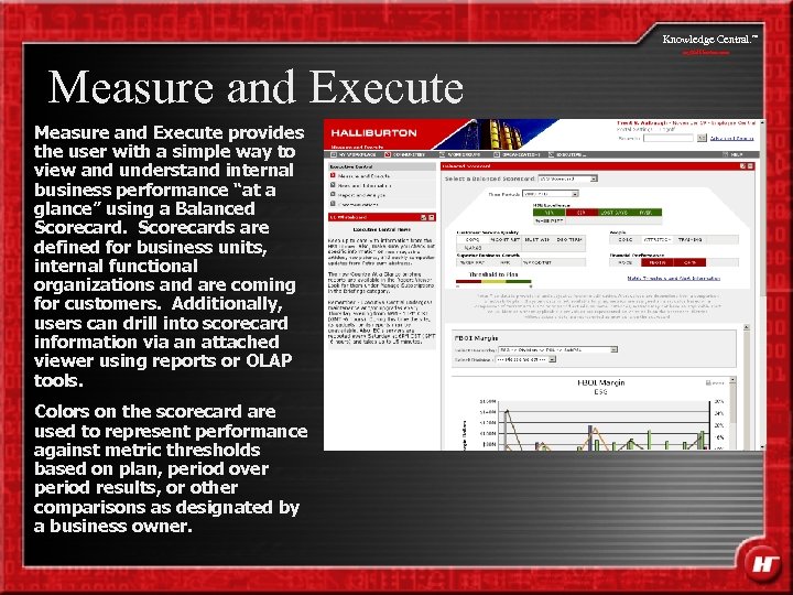 Knowledge Central. my. Halliburton. com Measure and Execute provides the user with a simple