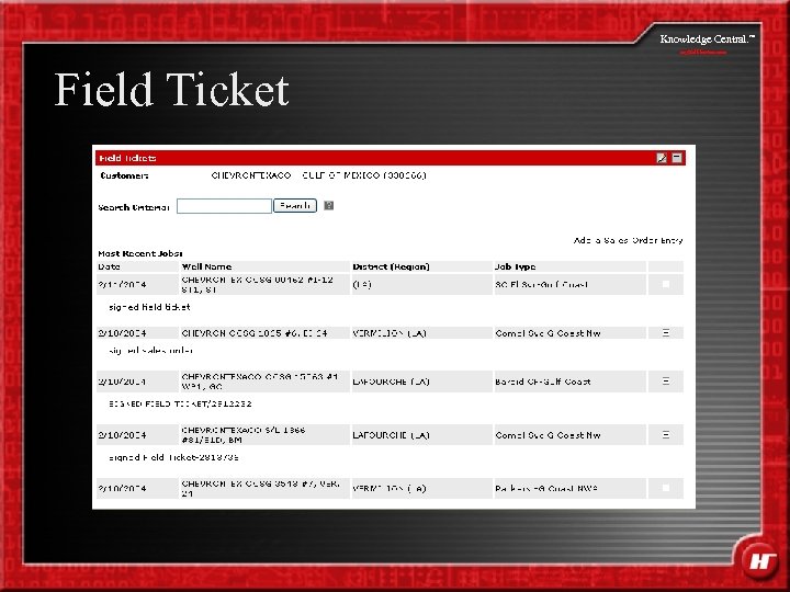 Knowledge Central. my. Halliburton. com Field Ticket SM 