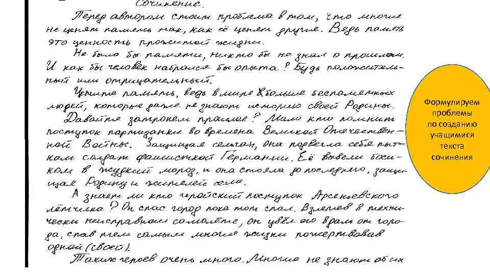 Формулируем проблемы по созданию учащимися текста сочинения 