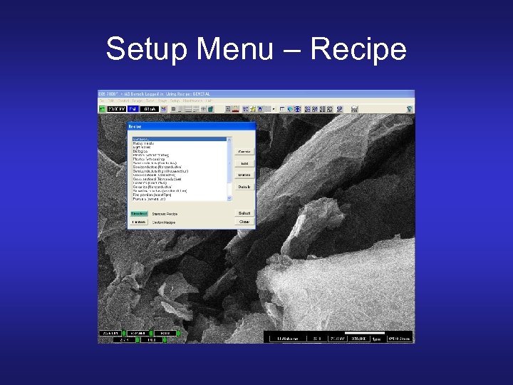 Setup Menu – Recipe 