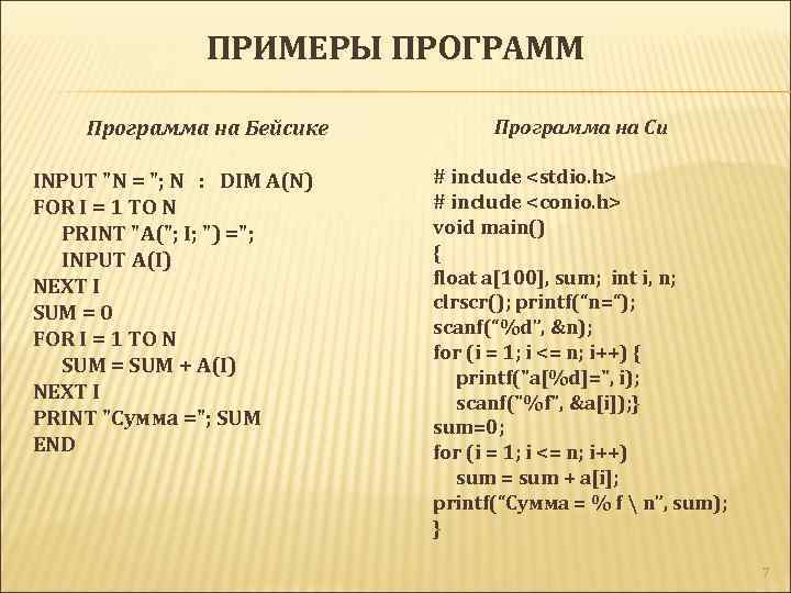 Примеры написанных программ