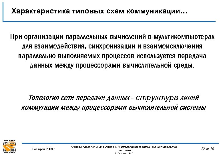 Характеристика типовых схем коммуникации… При организации параллельных вычислений в мультикомпьютерах для взаимодействия, синхронизации и