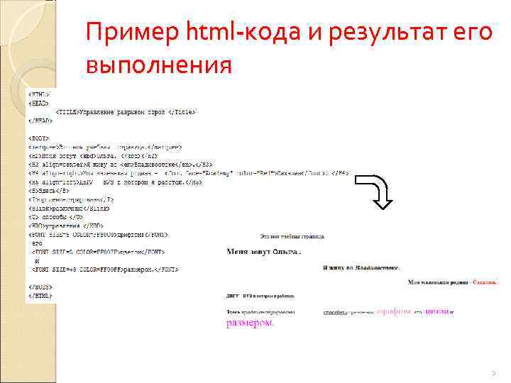 Пример html-кода и результат его выполнения 5 