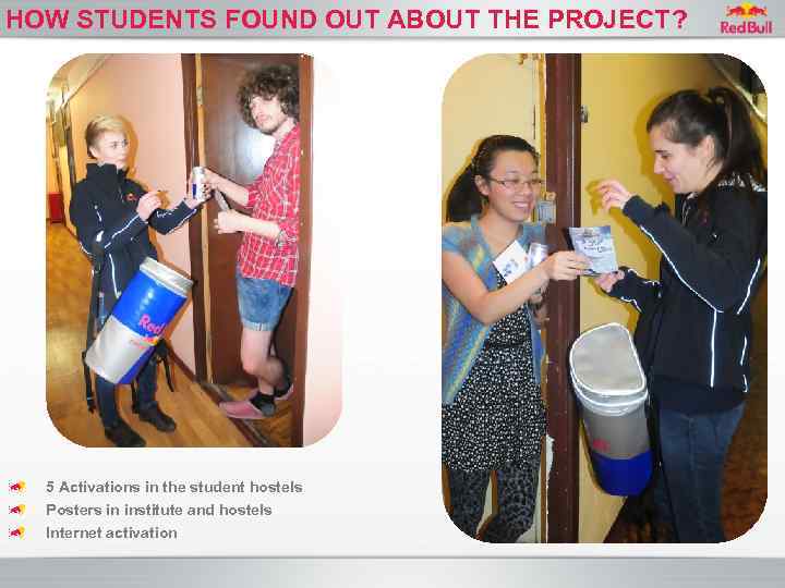 HOW STUDENTS FOUND OUT ABOUT THE PROJECT? 5 Activations in the student hostels Posters