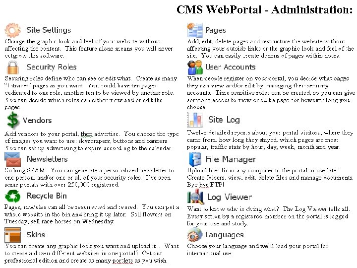 CMS Web. Portal - Administration: 