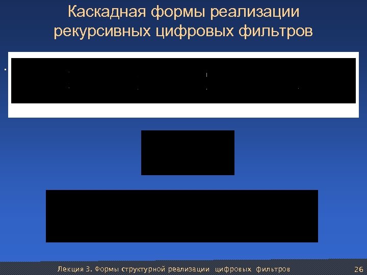 Каскадная формы реализации рекурсивных цифровых фильтров. Лекция 3. Формы структурной реализации цифровых фильтров 26