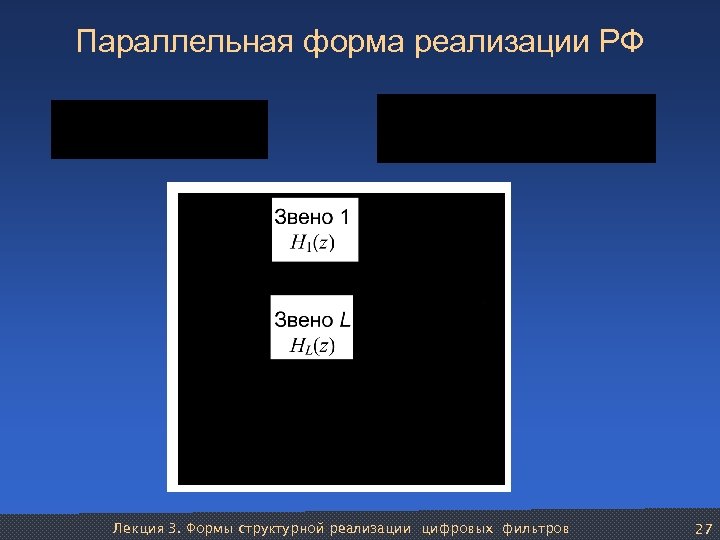 Параллельная форма реализации РФ Лекция 3. Формы структурной реализации цифровых фильтров 27 