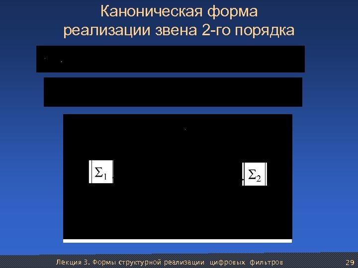 Каноническая форма реализации звена 2 -го порядка Лекция 3. Формы структурной реализации цифровых фильтров