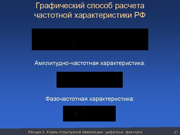 Графический способ расчета частотной характеристики РФ Амплитудно-частотная характеристика: Фазочастотная характеристика: Лекция 3. Формы структурной