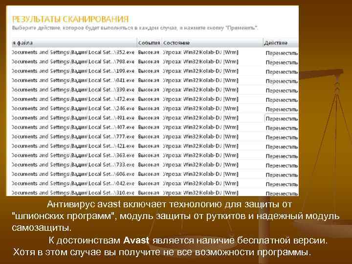 Антивирус avast включает технологию для защиты от "шпионских программ", модуль защиты от руткитов и