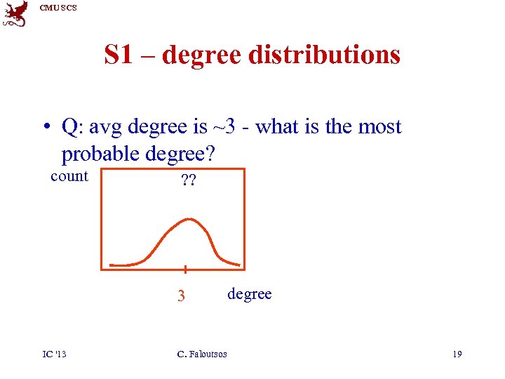 CMU SCS S 1 – degree distributions • Q: avg degree is ~3 -