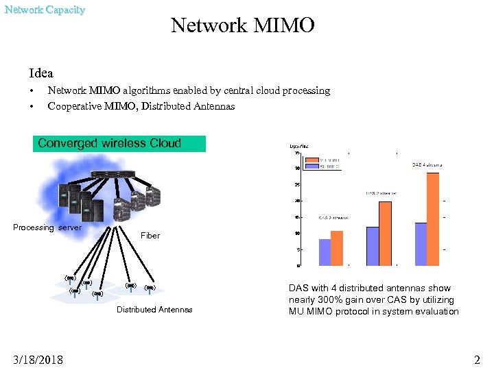 Network Capacity Network MIMO Idea • • Network MIMO algorithms enabled by central cloud