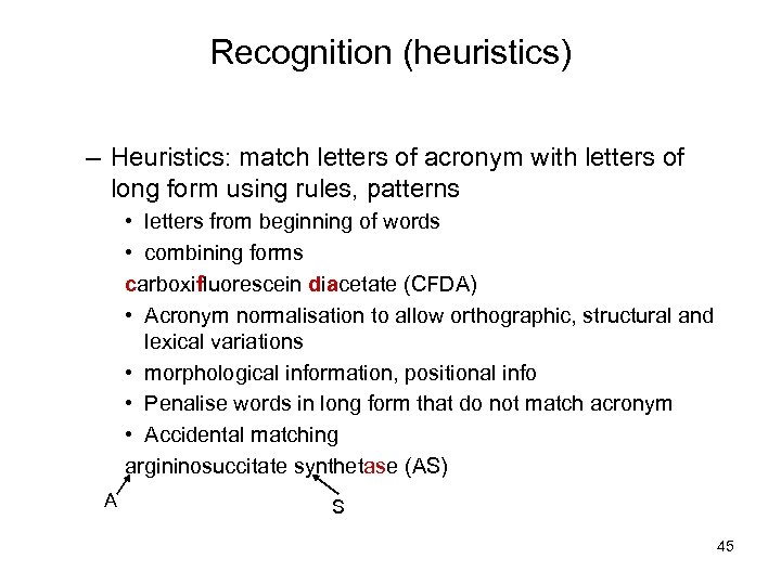 Recognition (heuristics) – Heuristics: match letters of acronym with letters of long form using