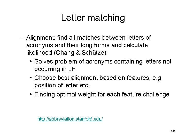 Letter matching – Alignment: find all matches between letters of acronyms and their long