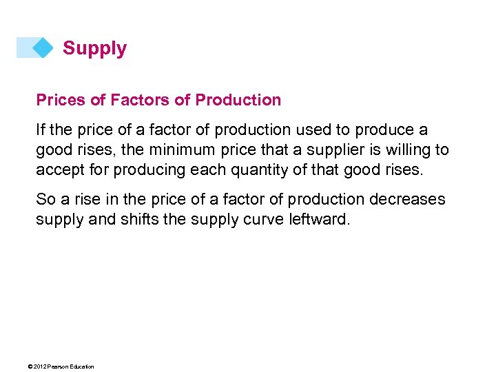 Supply Prices of Factors of Production If the price of a factor of production