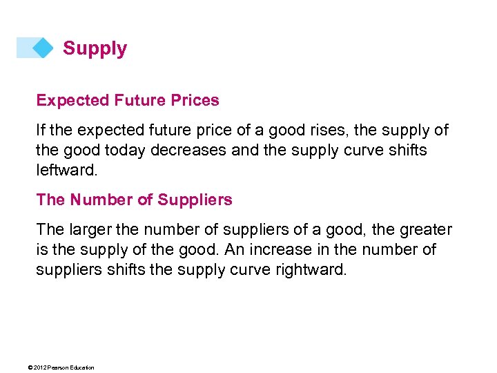 Supply Expected Future Prices If the expected future price of a good rises, the