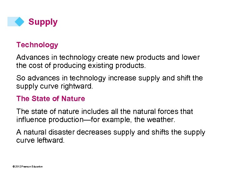 Supply Technology Advances in technology create new products and lower the cost of producing