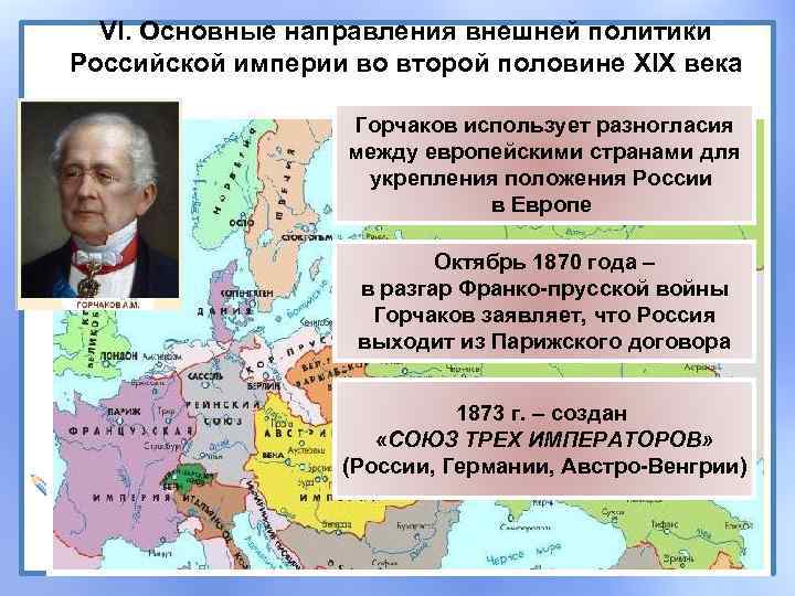 VI. Основные направления внешней политики Российской империи во второй половине XIX века Горчаков использует