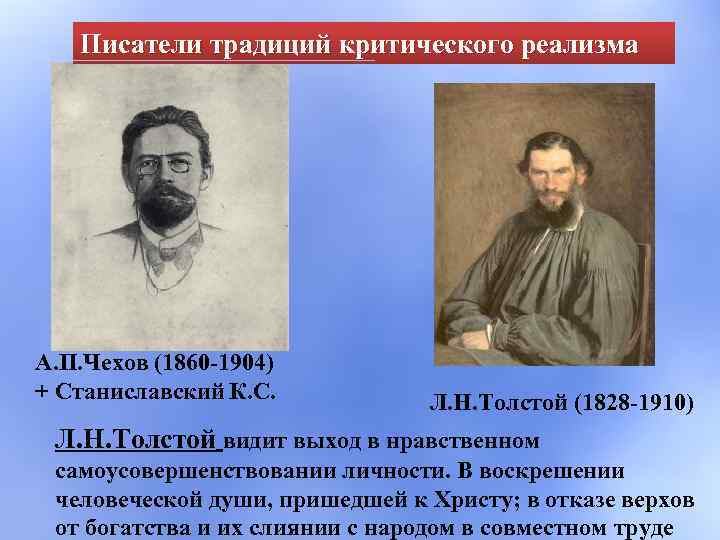 Писатели традиций критического реализма А. П. Чехов (1860 -1904) + Станиславский К. С. Л.