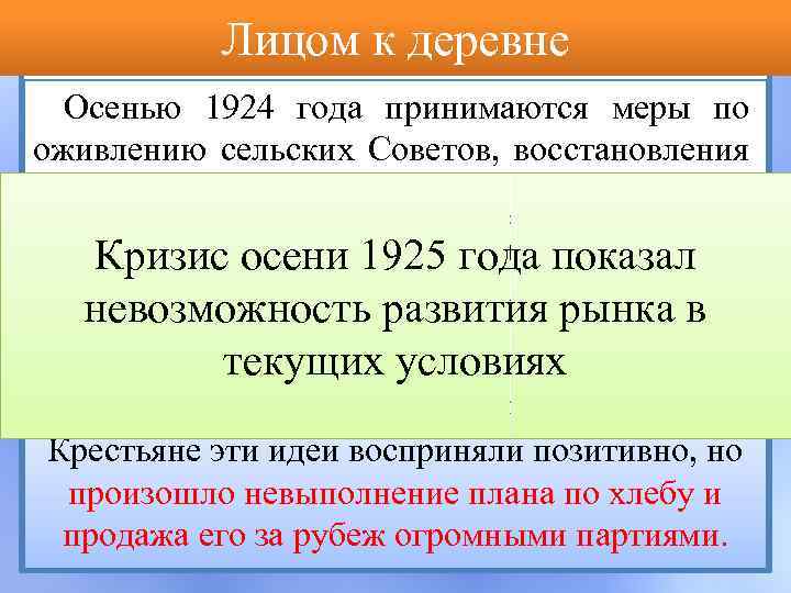 Лицом к деревне Осенью 1924 года принимаются меры по оживлению сельских Советов, восстановления там