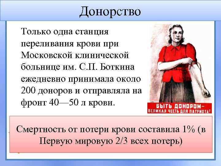 Донорство Только одна станция переливания крови при Московской клинической больнице им. С. П. Боткина